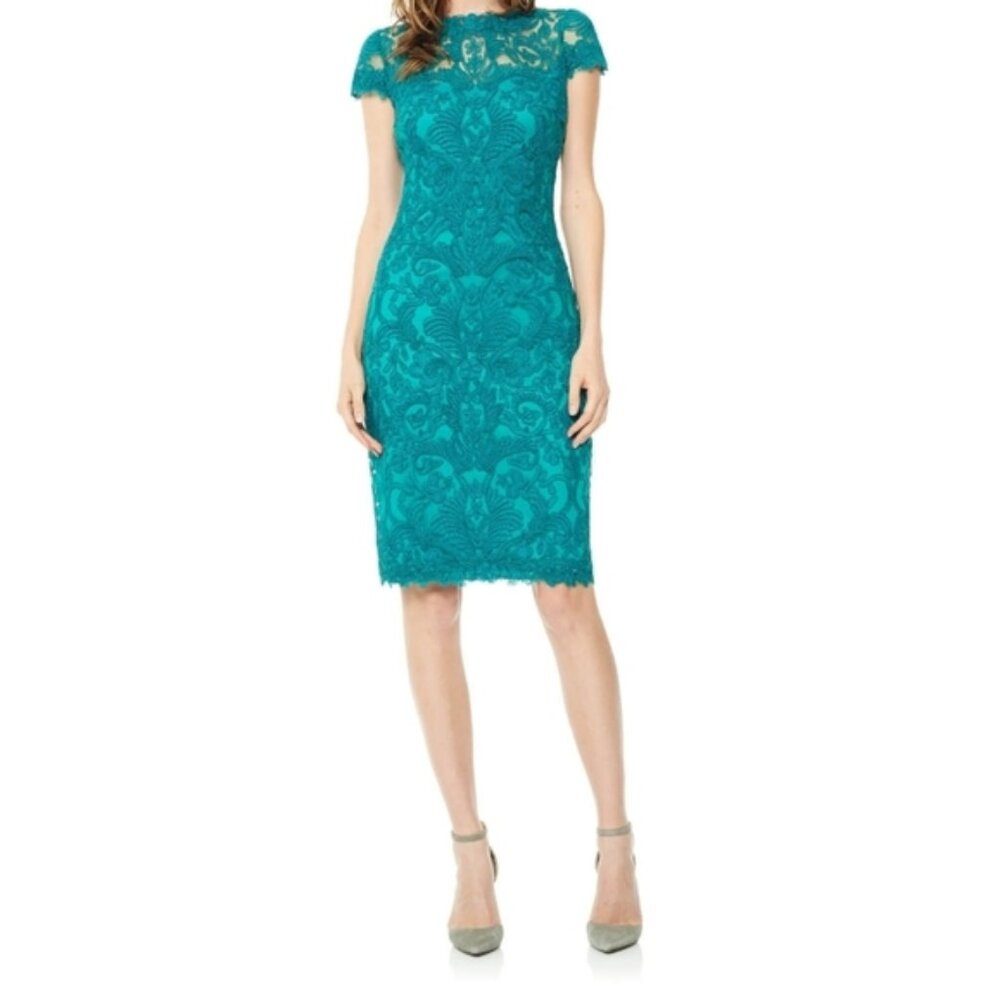 Tadashi Shoji Aqua Lace Corded Embroidery Dress 6